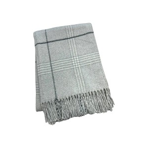 HomeRoots 50" X 67" Light Gray And White Cotton Blend Woven Plaid Throw Blanket with Fringe - 1 of 4
