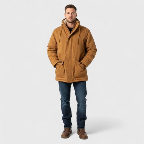 Canada Weather Gear Men’s Duck Canvas Parka|Heavyweight Insulated Winter Jacket with Hood and Full Zipper Closure - Brown - XX Large