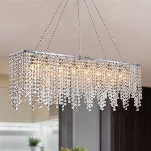 Siljoy Rectangle Chandeliers for Dining Room, 8 Lights Modern Linear Crystal Chandeliers, Pendant Lighting Fixture for Kitchen Island- L40 inch - 1 of 4