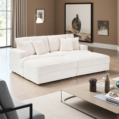 82" Convertible Sectional Sofa with Double Footstools & Storage, 4 Toss Pillows