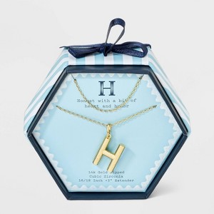 14K Gold Dipped Cubic Zirconia Duo Initial Multi-Strand Necklace - A New Day™ Gold - 1 of 4