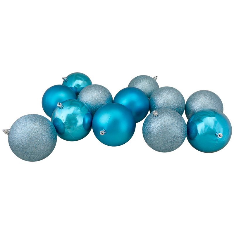 Northlight 32ct Turquoise Blue Shatterproof 4-Finish Christmas Ball Ornaments 3.25" (80mm), 1 of 4