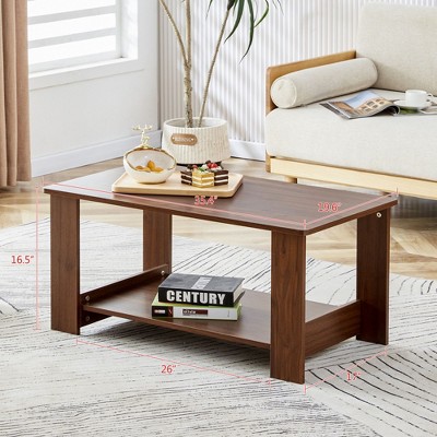 Sapphtopaz Coffee Table Modern Living Room Furniture Double Layered Coffee Table Walnut Textured Dining Table for Home Small Space