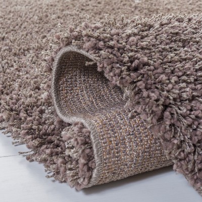 Taupe Round Hand-Knotted Shag Synthetic Area Rug