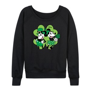 Women's - Disney - Mickey Minnie Shamrock Lightweight French Terry Wide Neck Long Sleeve Shirt - 1 of 4