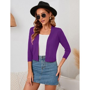 Clearlove Women's 3/4 Sleeve Open Front Cropped Cardigan Sweater Lightweight Knit Short Shrugs - 1 of 4