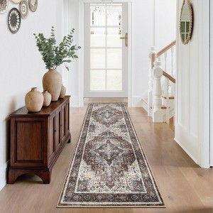 Washable Area Rug Vintage Floral Stain Resistant Accent Rug - 1 of 4