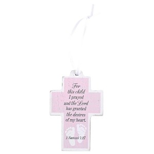 Dicksons Cross for This Child I Prayed, 1 Samuel 1:27, Pink Small MDF Wood Decorative Hanging Ornament - 1 of 2