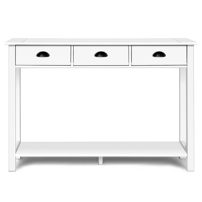 Costway 47'' Console Table Hall Table Side Desk Accent Table Drawers Shelf Entryway White