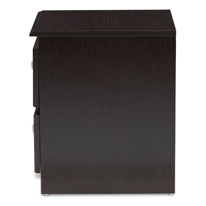 Carine Modern and Contemporary Finished 2 Drawer Nightstand Dark Brown - Baxton Studio, 5 of 11