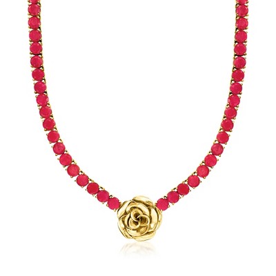 Ross-Simons 95.00 ct. t.w. Ruby Flower Necklace in 18kt Gold Over Sterling Size 18