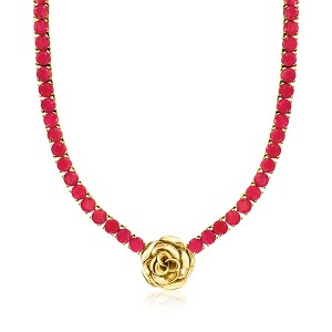 Ross-Simons 95.00 ct. t.w. Ruby Flower Necklace in 18kt Gold Over Sterling Size 18 - 1 of 3