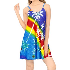 LA LEELA Women's Vacay Holiday Summer Beachwear Sleeveless Casual Spaghetti Strap Nightgown Slip Beach Dress - 1 of 4