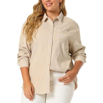 Agnes Orinda Women's Plus Size Shirts Button Up Shirt Button Cuff Long  Sleeve Casual Corduroy Jackets : Target