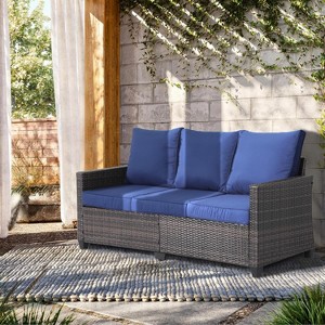 Tree City 3-Seat All-Weather Wicker Patio Sofa with Cushions, Outdoor Couch with High Curved Back, Brown PE Rattan and Steel Frame - 1 of 4
