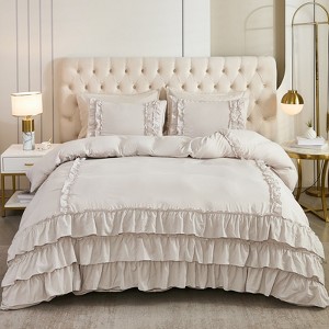 Waterfall Ruffle Comforter Set – 3-Piece Shabby Chic Farmhouse Bedding with Multi-Layer Ruffles, Soft Lightweight Microfiber Quilt - 1 of 4