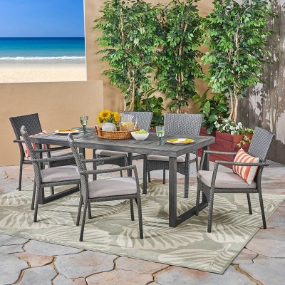 Garner 7pc Acacia Wood and Wicker Dining Set Dark Gray - Christopher Knight Home