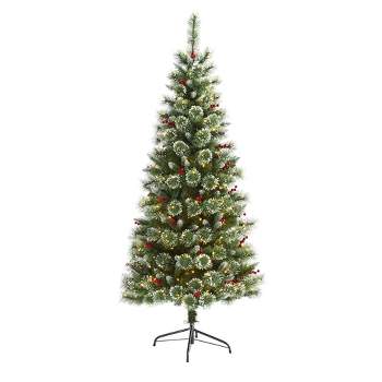 6ft Nearly Natural Pre-Lit LED Frosted Swiss Pine Artificial Christmas Tree Clear Lights