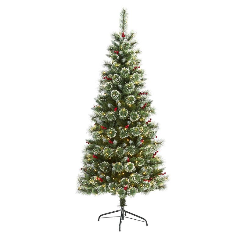 6ft Nearly Natural Pre-Lit LED Frosted Swiss Pine Artificial Christmas Tree Clear Lights, 1 of 10
