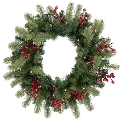 24" Green Pine Artificial Christmas Wreath with Clear Lights