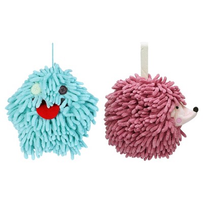 REGALWOVEN Fuzzy Cute Cartoon Decorative Hand Drying Hanging Ball Hand Towels 7" x 7" 2 Pcs