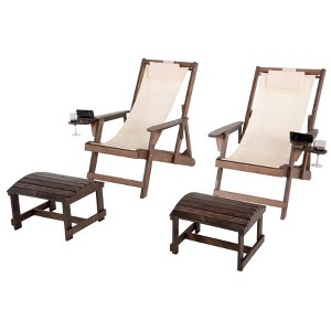 Jiallo Romantic Collection Canvas Sling Chair with Cup and Wine Holder and Ottoman (Set of 4) - 1 of 4
