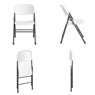 White Speckle Plastic Folding Chairs with Black Steel Legs, 4-Pack