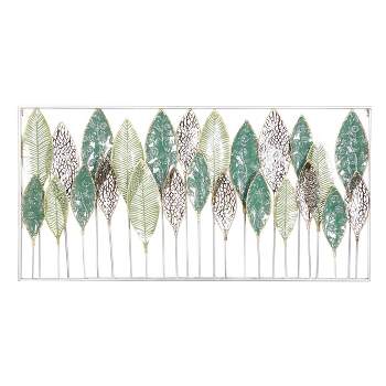 Metal Leaf Tall Cut-Out Wall Decor with Intricate Laser Cut Designs Green - Olivia & May