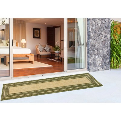 Green and Beige Flat Woven Indoor/Outdoor Runner Rug