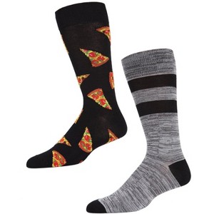 Memoi Men's 2 Pair Pack Novelty Pizza Crew Socks Black 10-13 - 1 of 2