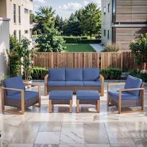 Gymojoy 5 Pieces Outdoor Patio Sofa Club Chair with Ottoman Set - 1 of 4