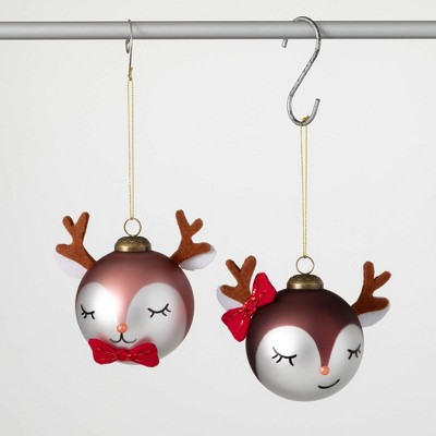 3.75"H Sullivans Christmas Whimsy Reindeer Ball Ornaments Set of 2  Multicolor
