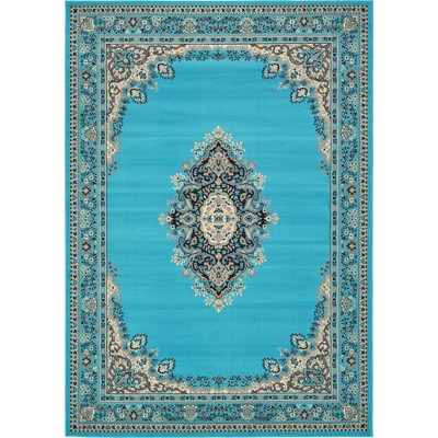 Handmade Turquoise Rectangular Medallion Synthetic Rug 7' x 10'