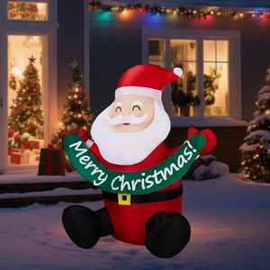 5.8FT Christmas Inflatable Decoration, Inflatable Santa Claus Holding Banner Blow Up Yard Decorations for Holiday Party Front Yard Lawn Garden Decor - 1 of 4