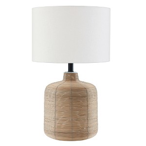 Hudson Canal 20.5 Tall Petite Rattan Table Lamp with Fabric Shade Natural Rattan White Coastal Boho Style Nautical Decor