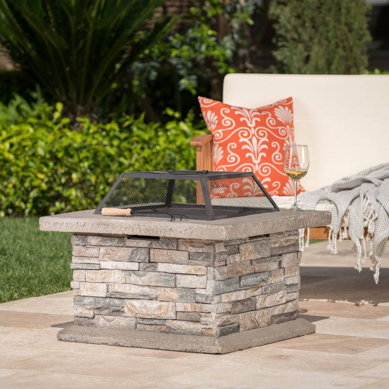 Crestline 29" Concrete Wood Burning Fire Pit - Square - Natural Stone -  Christopher Knight Home, 3 of 7