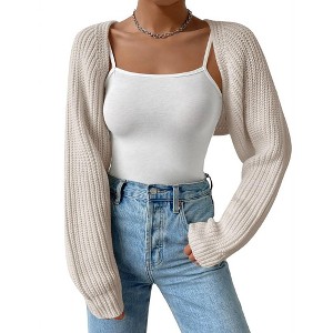Womens Cardigan Long Sleeve Open Front Sweater Shrug Midweight Cozy Bolero for Winter Cable Knit Ribbed Cuff Sweater Cardigan - 1 of 4
