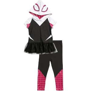 Marvel Avengers Spider-Man Spider-Gwen Captain America Miles Morales Girls Cosplay T-Shirt and Leggings Toddler to Little Kid - 1 of 4