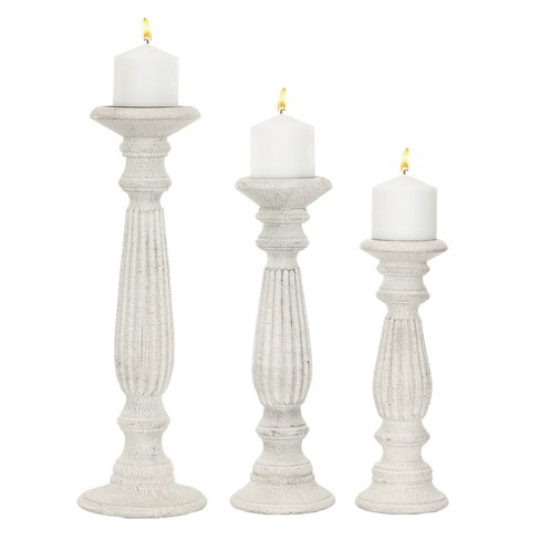 Set Of 3 Rustic Pillar Candle Holder White - Olivia & May : Target