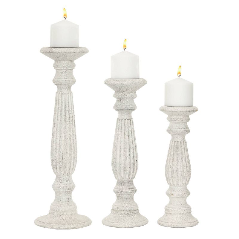 Set of 3 Traditional Wooden Pillar Candle Holders White - Olivia &#38; May, 1 of 9