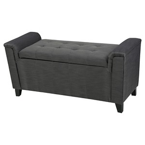 Alden Tufted Fabric Armed Storage Ottoman Bench - Christopher Knight Home, Gray