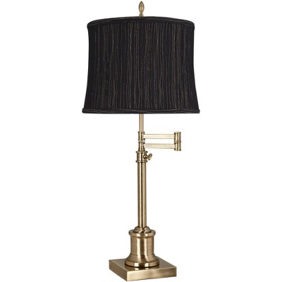 360 Lighting Westbury 36" Tall Skinny Large Traditional End Table Lamp Swing Arm Gold Antique Brass Finish Single Woodruff Black Shade Living Room