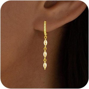 Gold Earrings for Women Trendy, Simple Dainty 14K Gold Plated Paperclip Square Chain Link Dangle Pin Stud Huggie Earrings Lightweight - 1 of 4