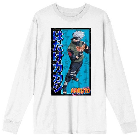 Naruto Classic Kakashi Reading A Book Men's White Long Sleeve Shirt-Small