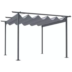 Outsunny 11.5' x 11.5' Retractable Pergola Canopy, Outdoor UV Protection & Sun Shade, Streel Frame for Garden, Grill, Patio, Backyard, Gray