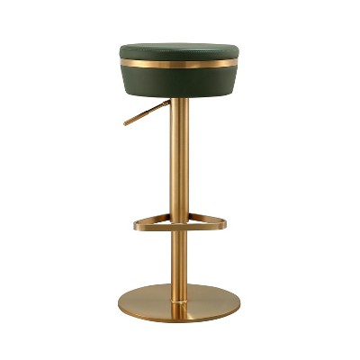 Malachite Green and Gold Adjustable Swivel Stool with Vegan Leather