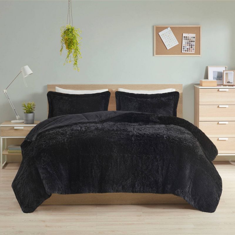  Intelligent Design Leena Shaggy Long Faux Fur Comforter Mini Set, 4 of 15