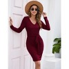 Women's Sweater Dress 2025 Fall Winter V Neck Long Sleeve Ribbed Knit Tie Waist Bodycon Slim Fit Mini Dresses - 3 of 4