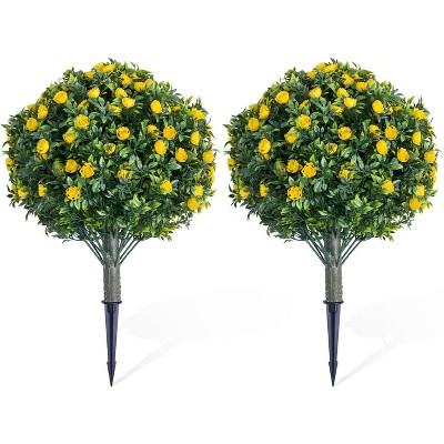 23.6" Artificial Flower Ball Tree with Ground Spike, Fake Topiary Trees for Home Decor Garden Patio and Indoor,2 Pack