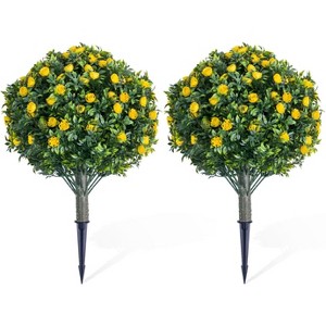 23.6" Artificial Flower Ball Tree with Ground Spike, Fake Topiary Trees for Home Decor Garden Patio and Indoor,2 Pack - 1 of 4